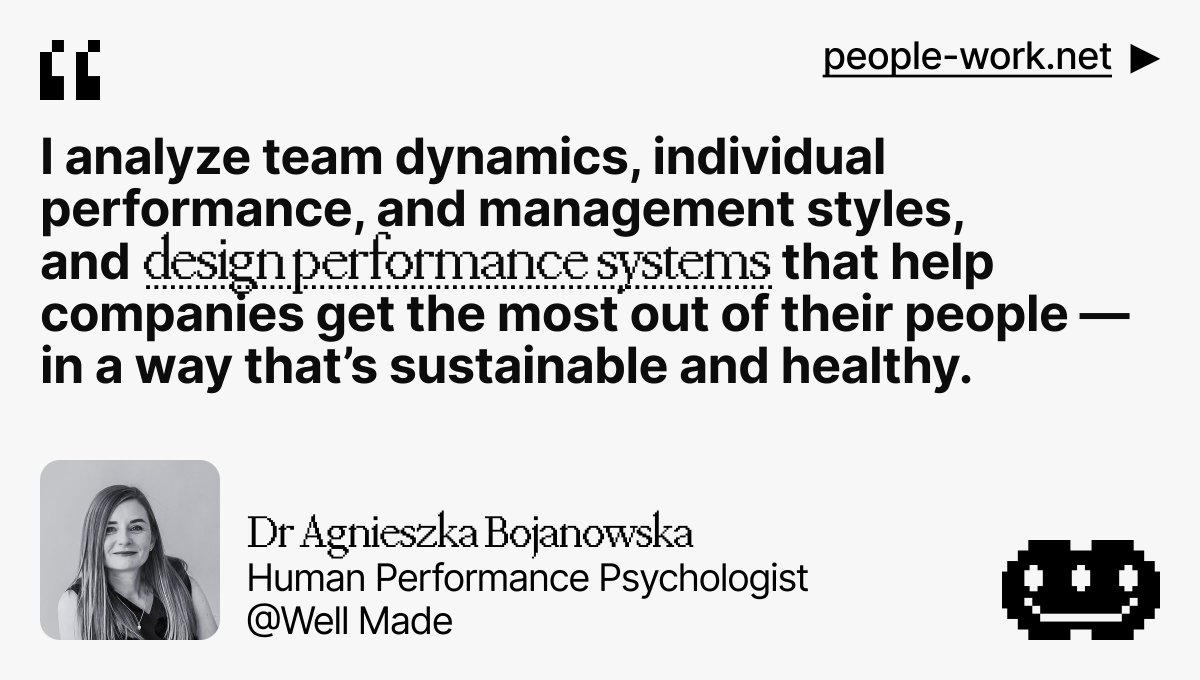heypeoplework's tweet photo. What does a **Human Performance Psychologist** actually do?  
Real experience from Dr Agnieszka Bojanowska at Well Made.    

Experience: 25 years  
Space: Psychology
Location: Amsterdam, NL 

https://t.co/NsCzaBmK3x https://t.co/gfZ3Vv5RhA