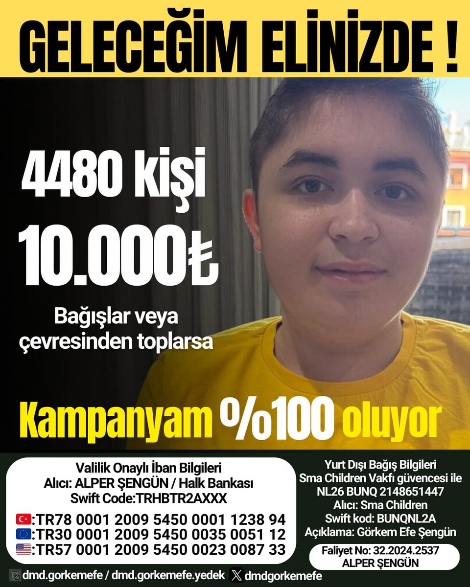 Geleceği ellerimizde!
Görkem Efe'nin kampanyası %100'e ulaşmak üzere.
Valilik onaylı hesap bilgileri afişte.
Haydi, şimdi destek zamanı!
#görkemefedireniyor

#Bitcoin #PoliseHepVaat Napoli #kuslarfilleriyener 15Temmuz Masadan Milli Birlik Günü LoammiMag BarışBaktaş Osimhen'e