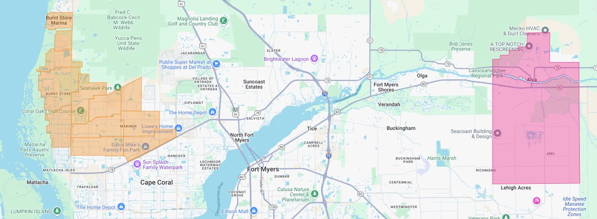 LCMCD will be providing treatments by truck (area in orange) and by air (area in pink) this evening 7/14/2025. For more information: lcmcd.com/treatment-sche…