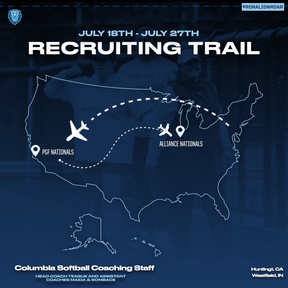 ✈️ From coast to coast, we’re on the hunt 📝 

PGF ➡️ Alliance ➡️ Who’s the next Lion 🦁 

Columbia Softball is hitting the road for Nationals July 18–27❗️

let us know where you’ll be 👀

#RoarLionRoar #RecruitingTrail #ColumbiaSoftball #FearTheDen