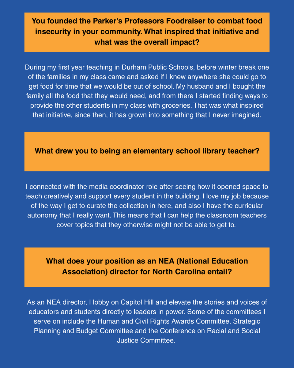 CREED_NC's tweet image. One of our incredible 2025 Educators of the Year is Turquoise LeJeune Parker, media coordinator at Lakewood Elementary in Durham County. We are excited to share more about Turquoise, her work, and what educating in color means to her! #TeachingInColor