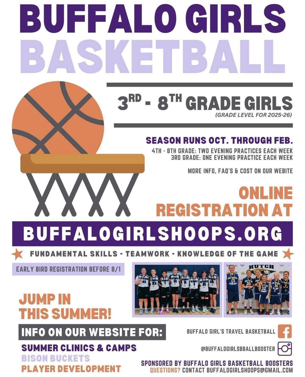 Registration is now open! 

Head to our website to get started!  buffalogirlshoops.org/signup