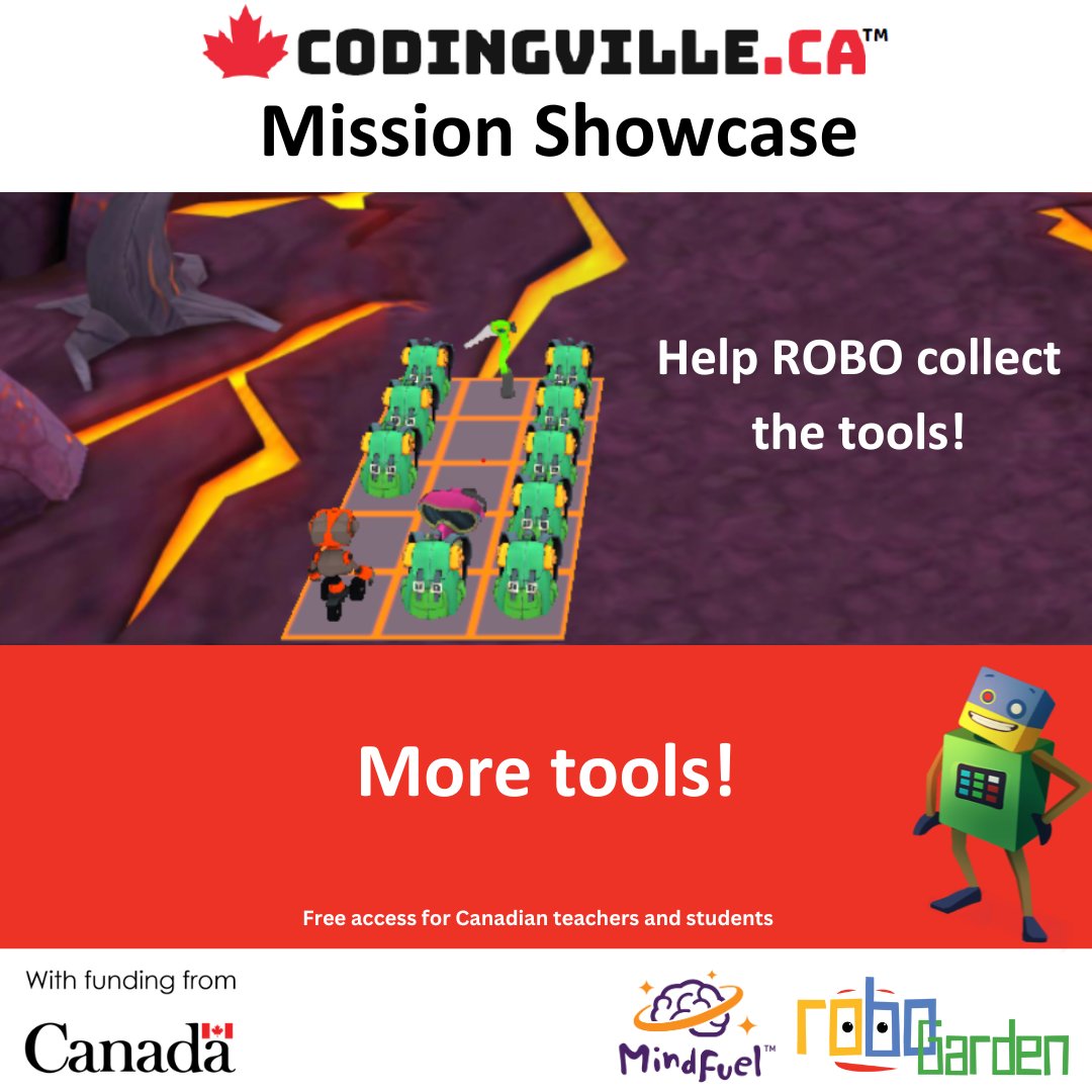 In this From Blocks to Javascript mission, you'll help ROBO pick up the dust mask and the climbing axe to put away in the green backpack. Try it by following the link:

codingville.ca