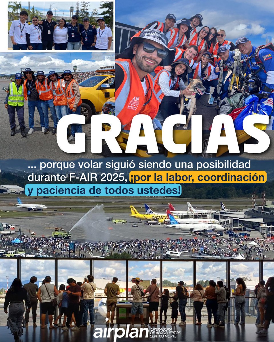 Por doblar esfuerzos, gestionar cambios en tiempo récord, ⏳️ priorizar la seguridad y el servicio con miles de visitantes nuevos, ✈️🌎🇨🇴 entender los desafíos que representaba la Feria para la operación del aeropuerto y llenarse de paciencia... por todo y por tanto, ¡a todos