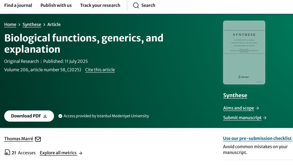 ahmedgoks's tweet image. 🆕Biological functions, generics, and explanation
🔗link.springer.com/article/10.100…