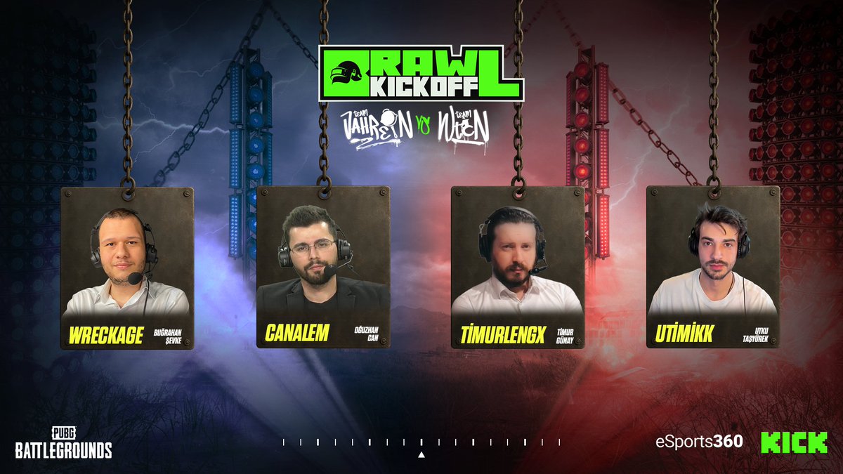 19 Temmuz'da PUBG Türkiye Kick kanalında gerçekleşecek Brawl Kickoff 2 yayınında mücadeleye eşlik edecek yayın ekibimiz karşınızda!

📺 kick.com/pubg_battlegro…

<a href="/Kick_Turkey/">KICK Türkiye</a>

<a href="/oguzhancanalem/">OğuzhanCanAlem</a>
,
<a href="/Wreckage35/">Buğrahan Şevke</a>
,
<a href="/utimikk/">uti</a>
,
<a href="/Timurlengx3/">timur günay</a>