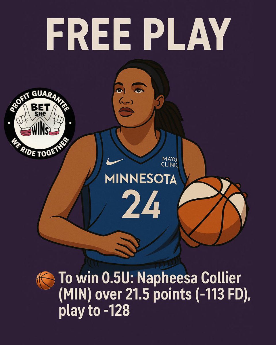 🔥 FREE PLAY: PHEE POINTS 🔥

Napheesa Collier’s heating back up and we’re buying in today 💪

🏀 To win 0.5U: Napheesa Collier (MIN)
Over 21.5 Points (-113 FD)
✅ Play to -128

She’s cleared this line in 2 of her last 3 — and dropped 26 last time out 👀
Volume? ✅
Matchup? ✅