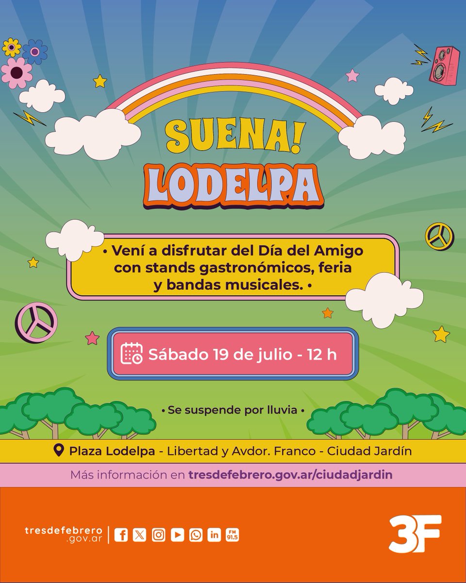 Flavia_typ's tweet image. Si sos de #CiudadJardin , este sábado venite a #Plaza Lodelpa a celebrar el #DíaDelAmigo
Te esperamos desde las 🕛 12 hs con 🍔 gastronomía, 🛍️ feria de artesanos y 🎸 bandas musicales.
#MúsicaEnVivo #FeriaDeArtesanos #TresDeFebrero
@franco_bonaro