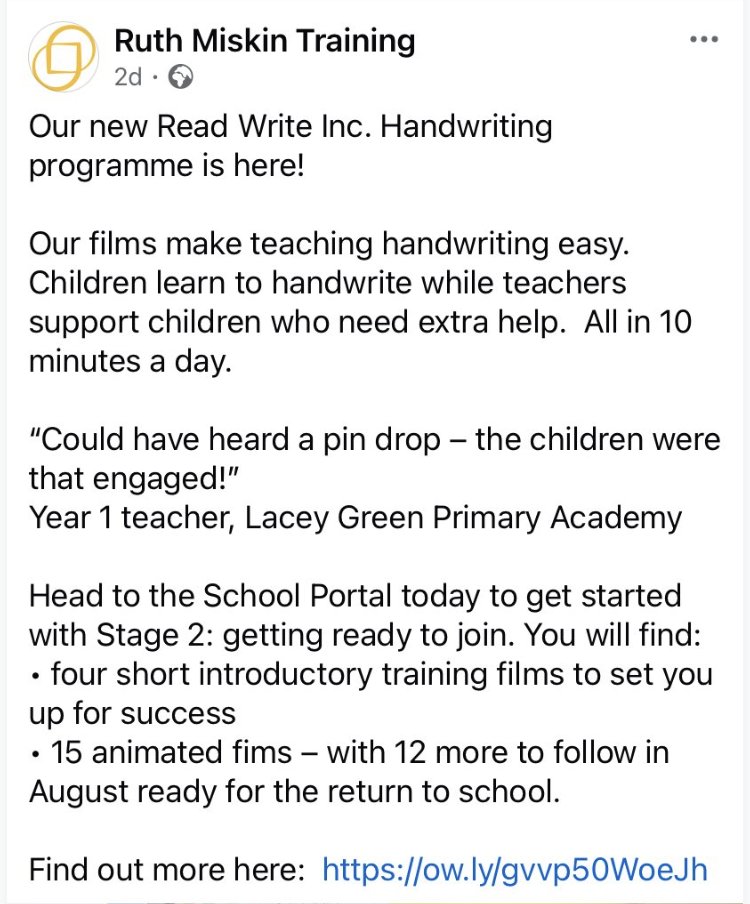 Ruth Miskin was on the 'sector panel' advising the new govt writing document. The document includes a new emphasis on handwriting. And very soon after, look what comes out:
