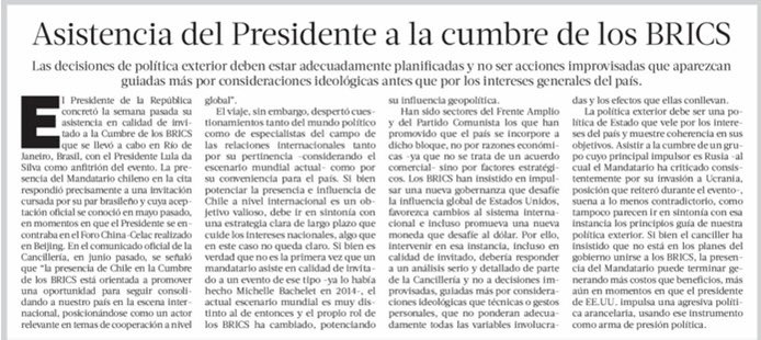 La política exterior no puede improvisarse ni seguir los impulsos ideológicos del Presidente de turno. Las relaciones internacionales deben ser una política de Estado: seria, coherente y con visión estratégica. Chile no está para caprichos.
Interesante editorial.