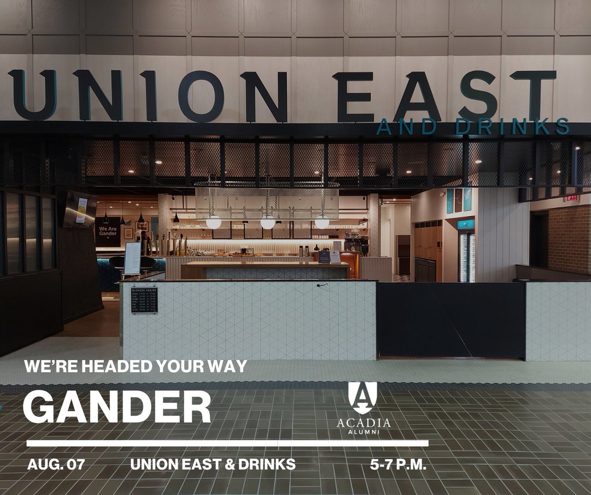acadia_alumni's tweet image. Gander, this one’s for you! Join Acadia alumni for a pre-show gathering before Come From Away on Aug 7, 5–7 p.m. at Union East & Drinks. Register: aualumni.info/44yyfox Show tickets: aualumni.info/46oe4w0 #AcadiaAlumni #GanderNL #ComeFromAway