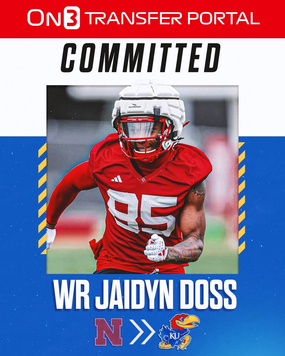 TransferPortal_'s tweet image. BREAKING: Nebraska transfer WR Jaidyn Doss has committed to Kansas, @JayhawkSlant reports🔴🔵
Read: on3.com/sites/jayhawk-…