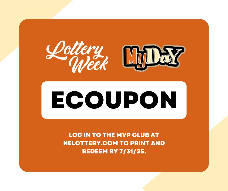 Hey MVP Club members! Lottery Week 2025 is here, and we’re celebrating by giving you an eCoupon for one FREE MyDaY play for seven draws that’s good until July 31! Log into your MVP Club account to view and print your coupon. #LotteryWeek #NELottery
nelottery.com/homeapp/mvp/co…