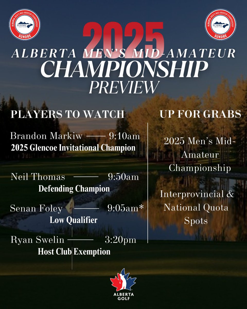 The 2025 Men's Mid-Amateur Championship gets underway tomorrow! Head to albertagolf.org to learn more about the event and what's at for the competitors this year.