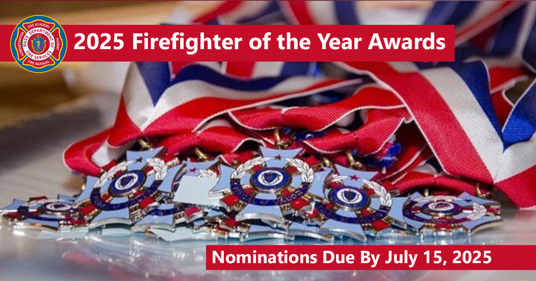 MassDFS's tweet image. Fire Chiefs: Tomorrow is the nomination deadline for the 36th annual Firefighter of the Year Awards! #FFOY nominations should reflect acts of heroism, bravery, and service that occurred from 7/1/24 to 6/30/25. More information and nomination papers: mass.gov/info-details/f….