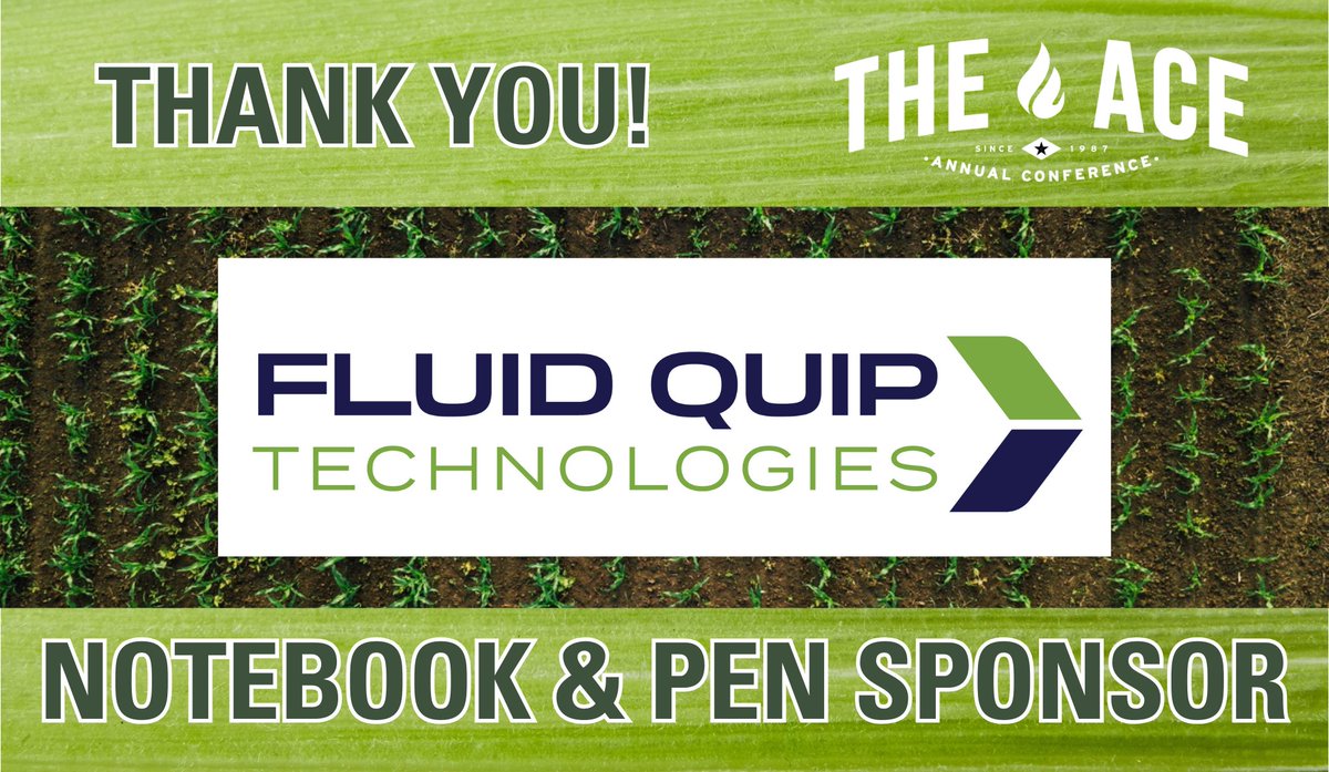 ACEethanol's tweet image. Thank you to @fluidquiptech for sponsoring the notebooks & pens at the 38th Annual ACE Conference, taking place in Sioux Falls, SD, August 20-22!
Join FQT & others in supporting the event! Register, book your room, and see sponsorship opportunities at ethanol.org/events/confere….