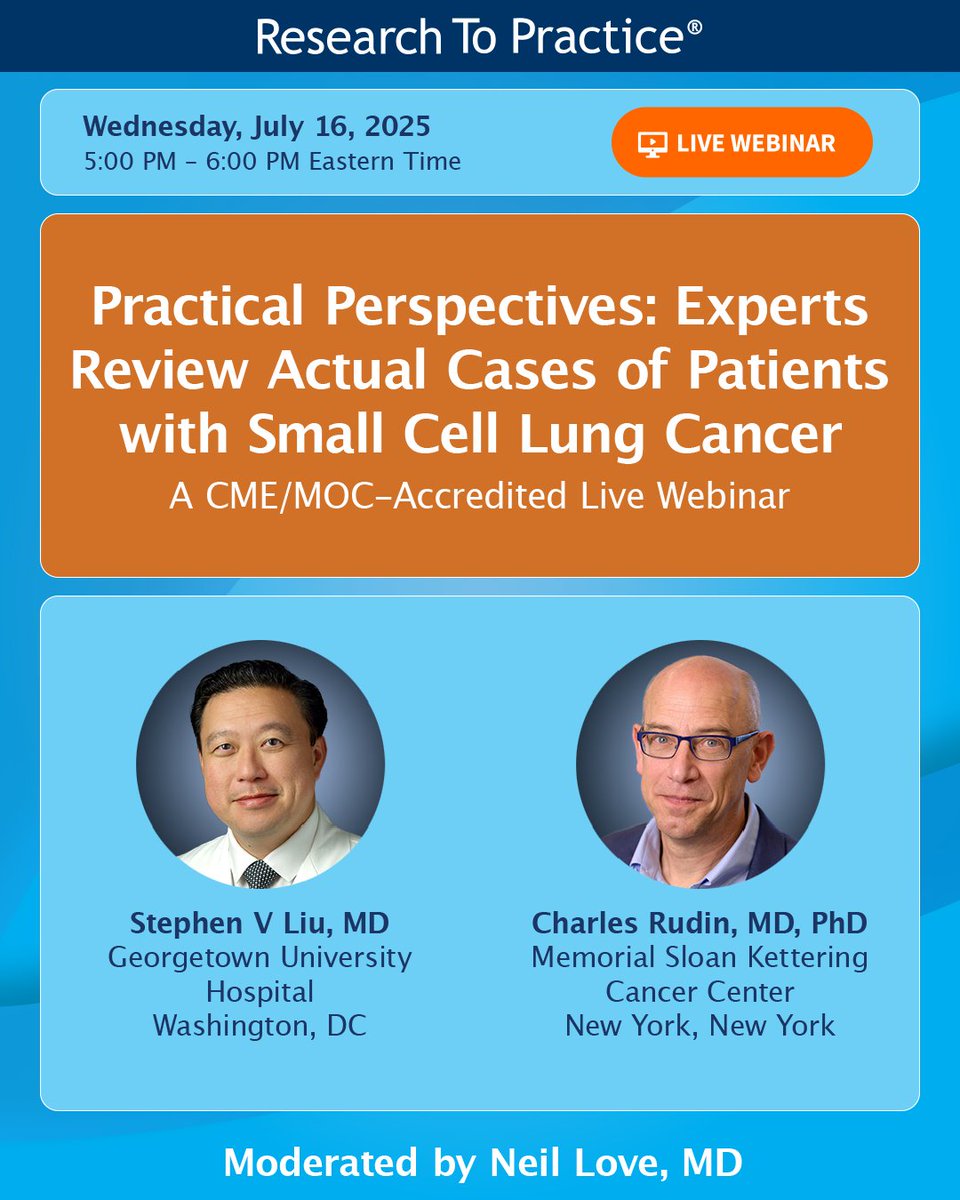 DrNeilLove's tweet image. On Wednesday, Dr Neil Love will examine actual cases of patients with small cell lung cancer. Register at the link. ow.ly/haet50Wmr4A