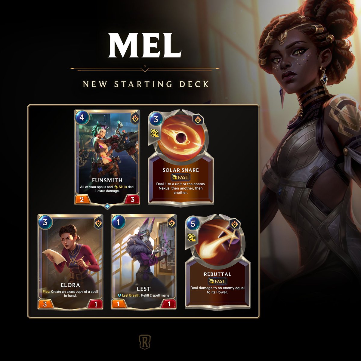 PlayRuneterra's tweet image. Perhaps it's time for the era of the Arcane. Mel joins Legends of Runeterra in Patch 6.7, Arcane Returns, live on July 16.