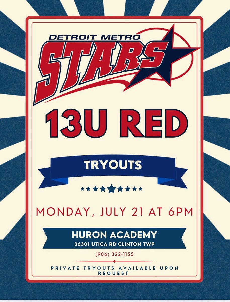 13U Red is hosting tryouts on Monday July 21st. Don’t miss out on your chance to become a star!