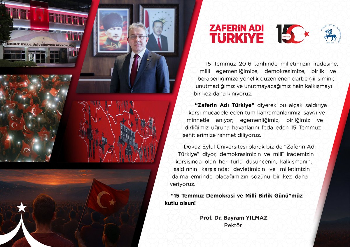 #15Temmuz Demokrasi ve Millî Birlik Günü 
Zaferin Adı Türkiye 🇹🇷