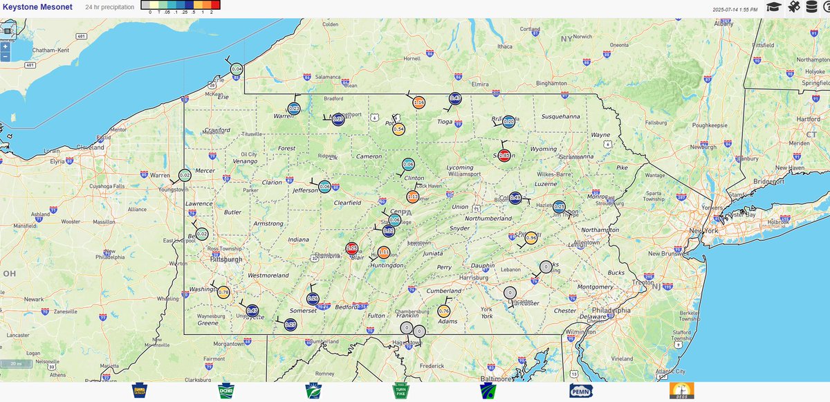 Precipitation totals are increasing quickly across parts of central and eastern PA with slow-moving thunderstorms capable of producing heavy rain throughout the afternoon/evening.  Plenty of statewide data available at keystone-mesonet.org . #pawx