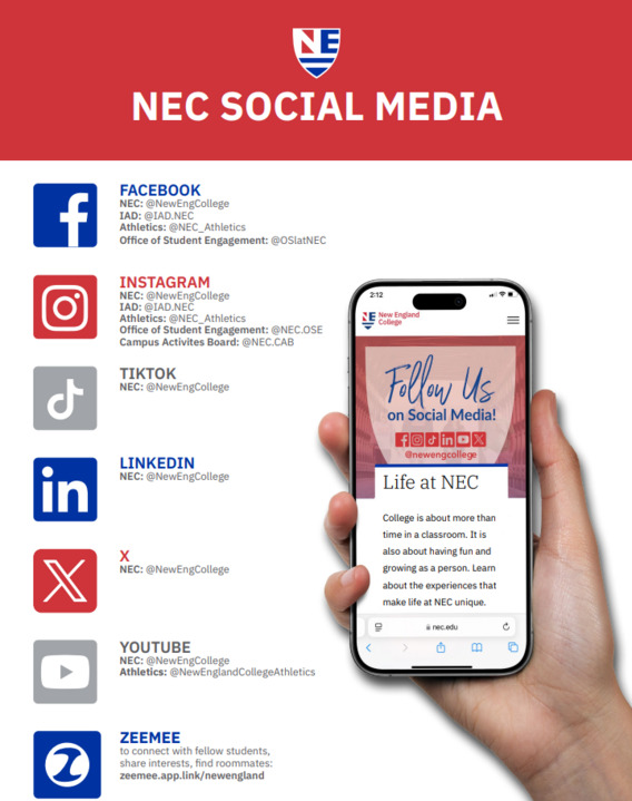🎓✨ From campus events to behind-the-scenes moments and success stories, our channels give you the inside scoop on what it’s like to be part of the NEC community. 💙🐾 Whether you're a future student, proud alum, or just curious — don’t miss out! 📸🎥  #College #CollegeLife