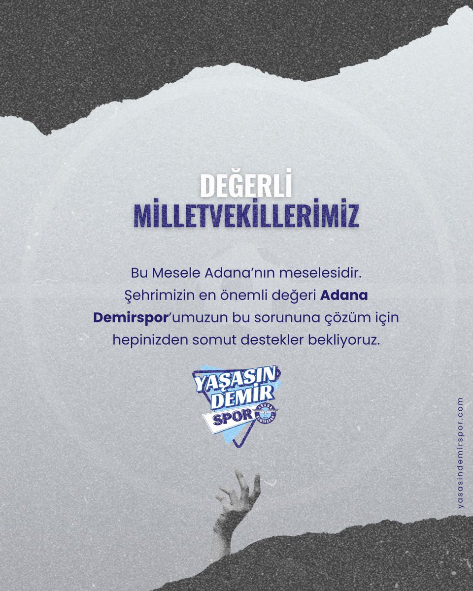 Milletvekilleri, halkın sorunlarını mecliste sunmak ve halkın sorunlarına çözüm bulmak amacıyla yine halk tarafından seçilen kişilerdir. 

Milletvekillerimizi öncelikli görevini yapmaya ve şehrimizin büyük çoğunluğunun en büyük sorunlarından olan Adana Demirspor'un içerisinde