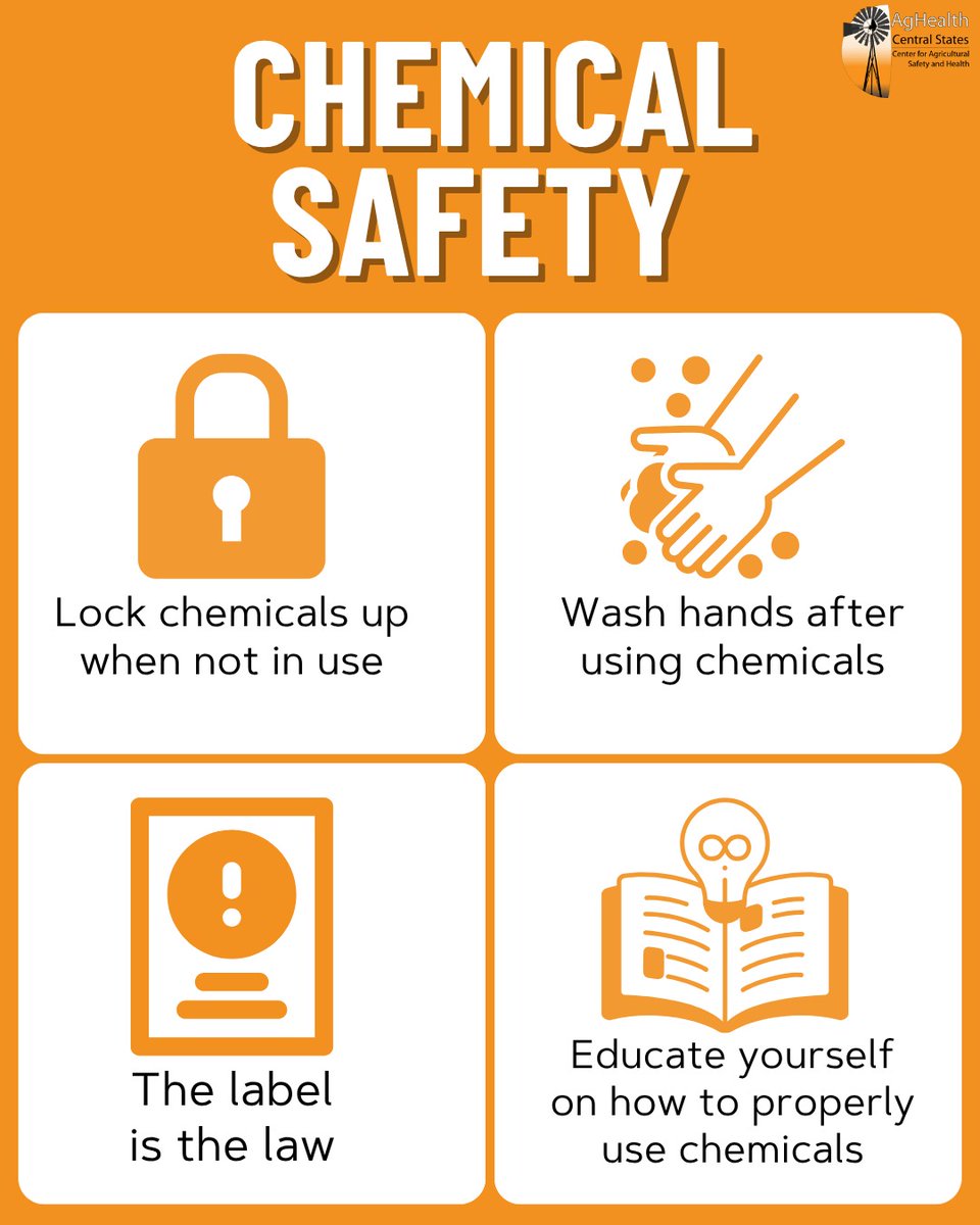 unmccscash's tweet image. ☣️ Handle with Care! Chemicals are common on the farm, but so are the risks. Protect yourself and others with smart storage, handling, and PPE tips from this quick guide 🔗 unmc.edu/publichealth/c… #FarmSafety #ChemicalSafety