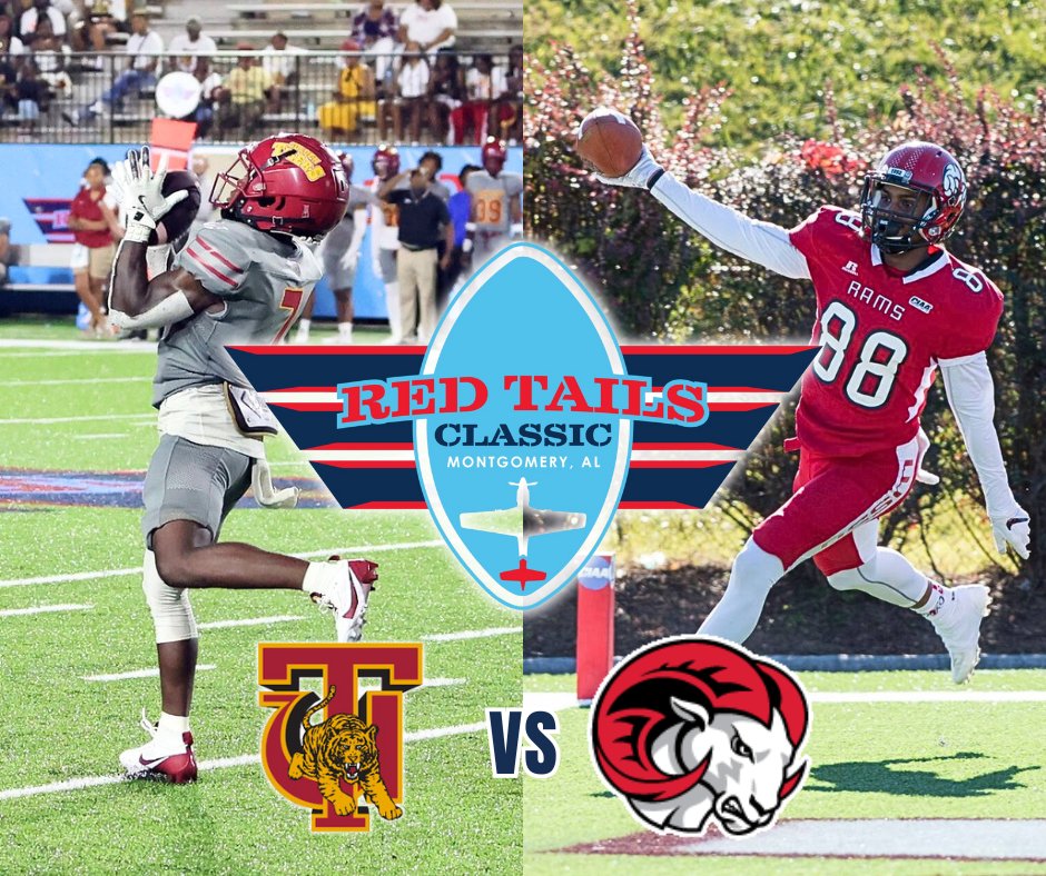 RedTailsClassic's tweet image. Join us in showcasing Historically Black Colleges and Universities in honor of the Tuskegee Airmen who fought in World War II. 🛩️
🐅 @SkegeeFootball vs 🐏 @WSSURamFootball
@ESPNEvents @ESPN @MyTUAthletics
Get tix ➡️ bit.ly/3If7cHv