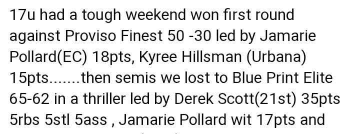 Derek Scott Jr. (@iiamdj11) on Twitter photo Always good playing with this team. I had a solid game as well do a lot of everything!! Vs Dream Chasers Elite ending with
• 35 points
• 5 rebounds
• 5 assists
• 5 steals
<a href="/BRamseyKSR/">Brandon Ramsey</a> <a href="/nwiregionsports/">RegionSportsNews</a> <a href="/NwiRegionHoops/">NWI REGION HOOPS BLOG</a> Always good playing with this team. I had a solid game as well do a lot of everything!! Vs Dream Chasers Elite ending with
• 35 points
• 5 rebounds
• 5 assists
• 5 steals
<a href="/BRamseyKSR/">Brandon Ramsey</a> <a href="/nwiregionsports/">RegionSportsNews</a> <a href="/NwiRegionHoops/">NWI REGION HOOPS BLOG</a>