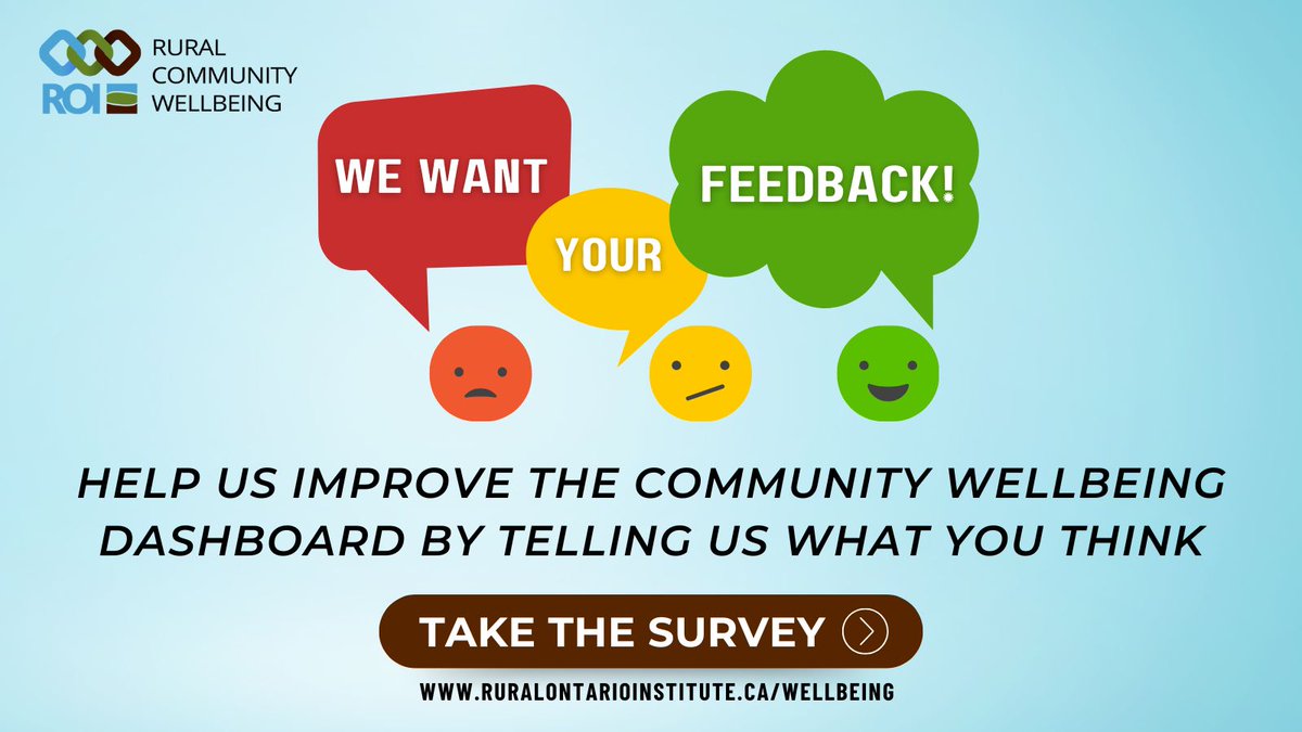 ROInstitute's tweet image. We’d love your feedback! Help shape future updates and features of the Community Wellbeing Dashboard by sharing your thoughts. Take our quick survey ➡️
forms.office.com/r/smAKG3P7eA
#RuralData #CommunityWellbeing #Survey #RuralOntario