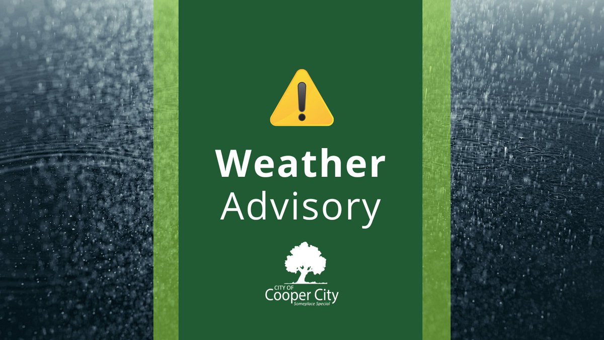 ⚠️ WEATHER ADVISORY: A Flood Watch is in effect through 11 PM this evening (July 14), due to the potential for heavy rain. Please exercise caution on the roadways, and remember, turn around don't drown if encountering a flooded roadway.