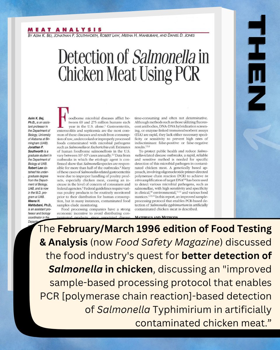 FoodSafetyMag's tweet image. The 30th Anniversary "Then vs. Now" Retrospective in the June/July 2025 issue of #FoodSafetyMagazine examines the evolution of detection technology for Salmonella in poultry meat, as well as the changing regulatory landscape. 💡👉 brnw.ch/21wU8AV

#foodsafety
