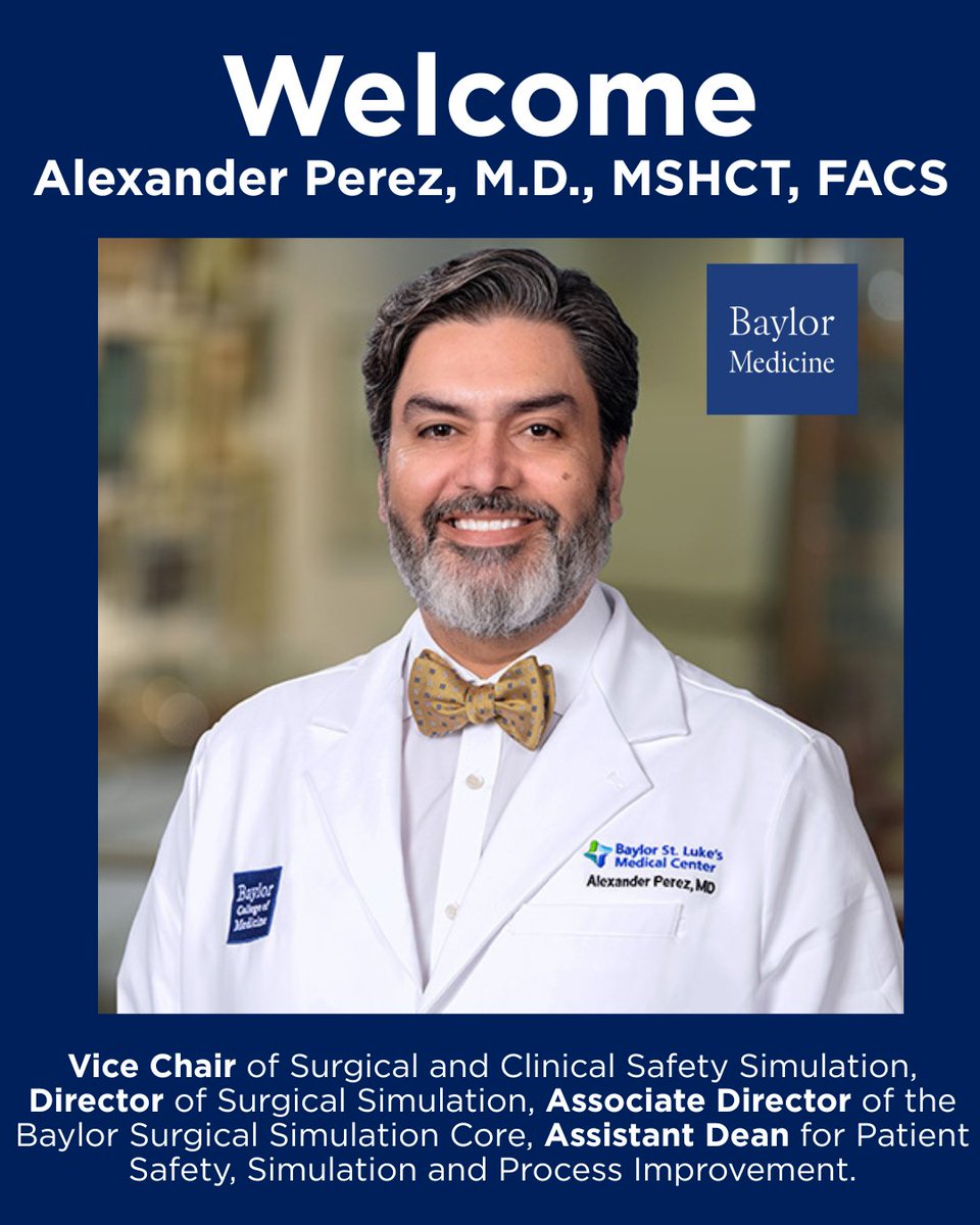 BCM_Surgery (@bcm_surgery) on Twitter photo We’re thrilled to welcome Dr. Alexander Perez to <a href="/bcmhouston/">BCMHouston</a> as Vice Chair of Surgical & Clinical Safety Simulation in the Department of Surgery. In addition to key leadership roles in patient safety, education, and simulation, he’ll practice in Acute Care, Trauma, and Bariatric We’re thrilled to welcome Dr. Alexander Perez to <a href="/bcmhouston/">BCMHouston</a> as Vice Chair of Surgical & Clinical Safety Simulation in the Department of Surgery. In addition to key leadership roles in patient safety, education, and simulation, he’ll practice in Acute Care, Trauma, and Bariatric