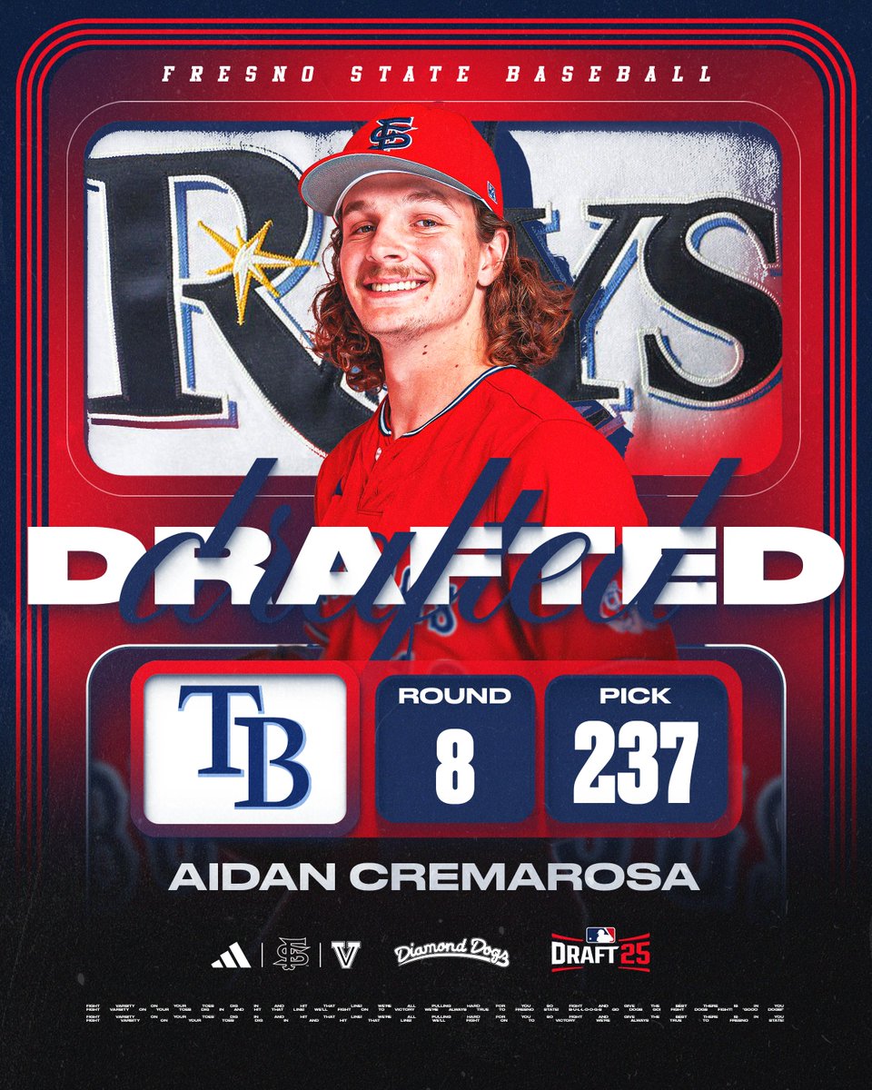 𝐃𝐑𝐀𝐅𝐓𝐄𝐃.     

With the 237th overall pick, Aidan Cremarosa has been selected by <a href="/RaysBaseball/">Tampa Bay Rays</a> 
 
#DiamondDogs <a href="/MLBDraft/">MLB Draft</a>