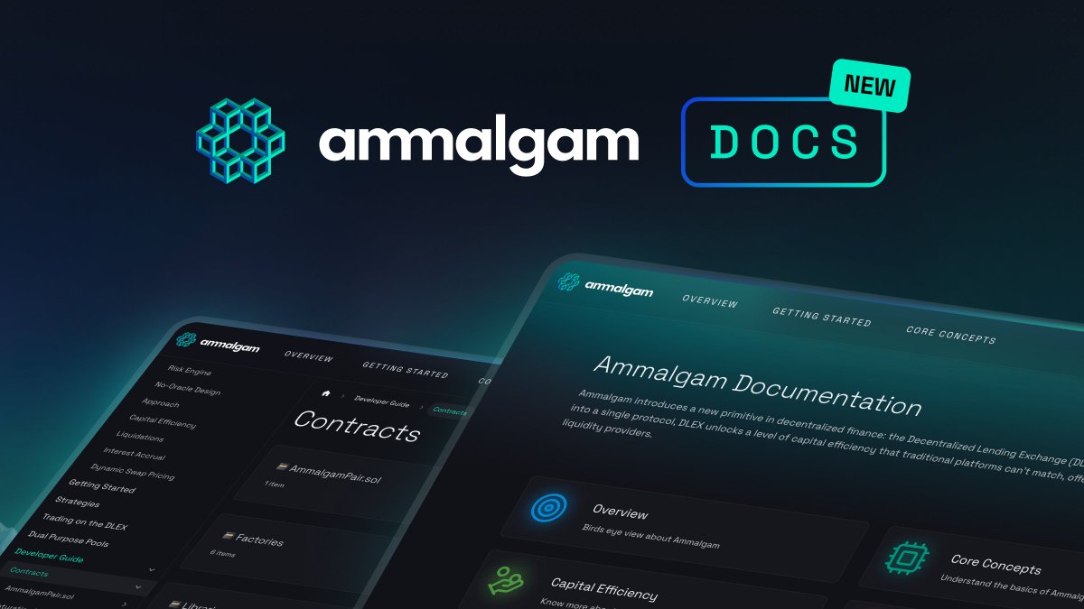 Our documentation page just got a major upgrade.  🆙 ✨

Clearer, deeper, and easier to navigate.
Explore what makes Ammalgam’s DLEX unique:

🔹 Core concepts and strategies.
🔹 How to get started using the DLEX.
🔹 How dual-purpose pools fuse lending and trading.
🔹 Capital