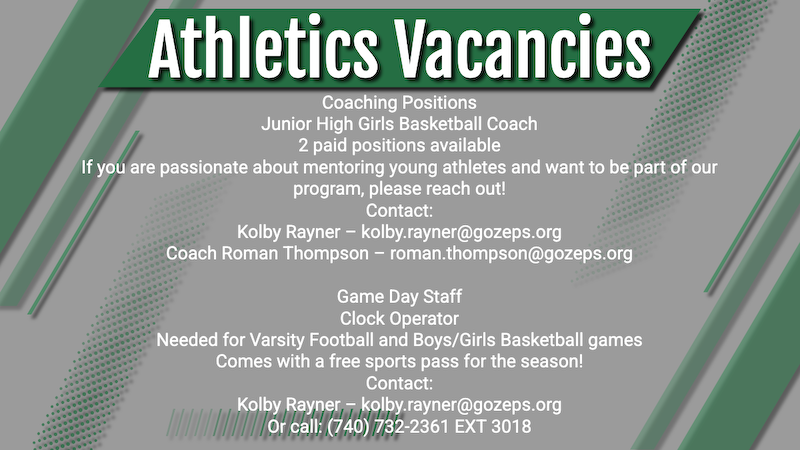 Please see the below graphic for athletic department vacancies! #gozeps