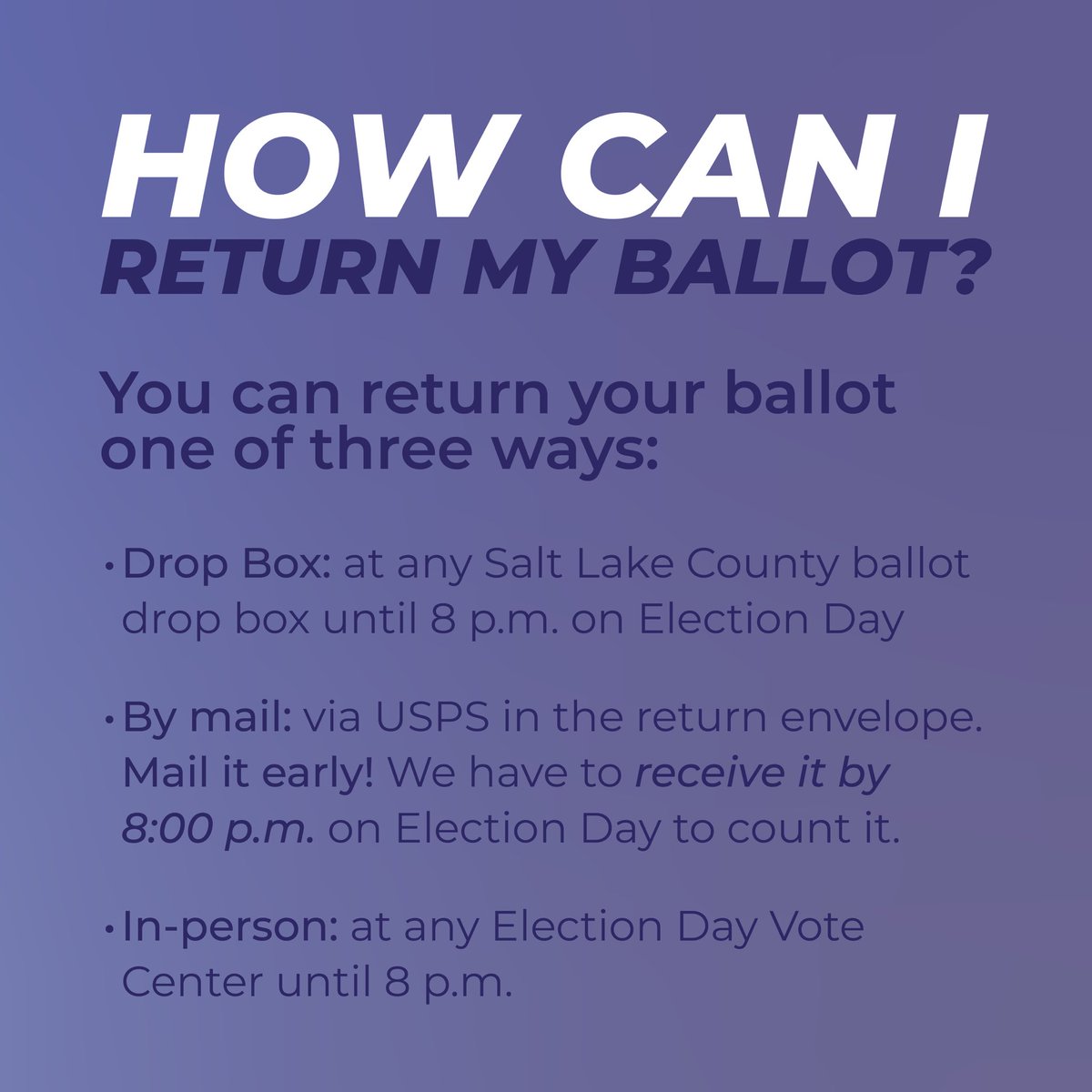 VoteSLCo's tweet image. Here are some answers to frequently asked questions!
Have more questions? Feel free to reach out or visit slco.vote for more info!