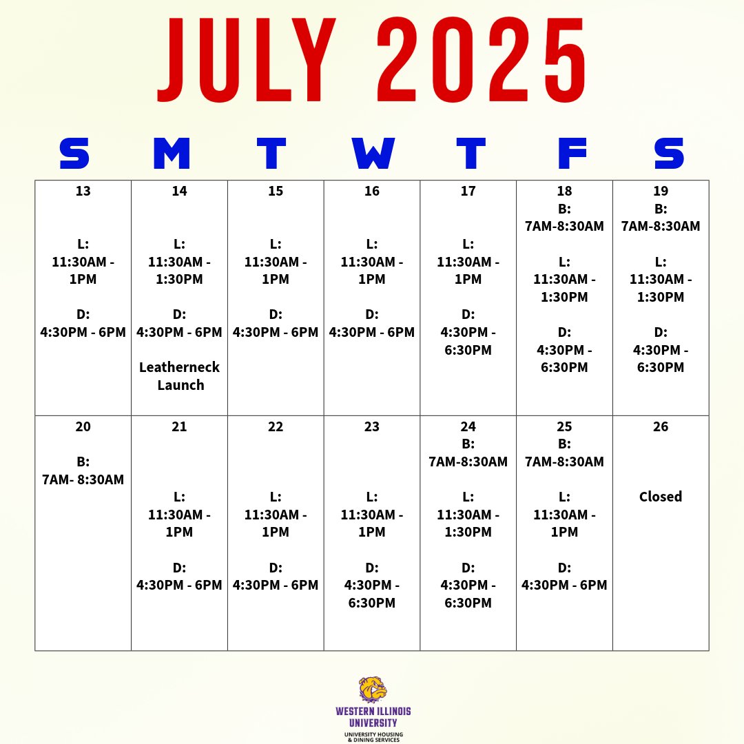 July weeks 3 &amp; 4 dining hours for Corbin-Olson are now available!