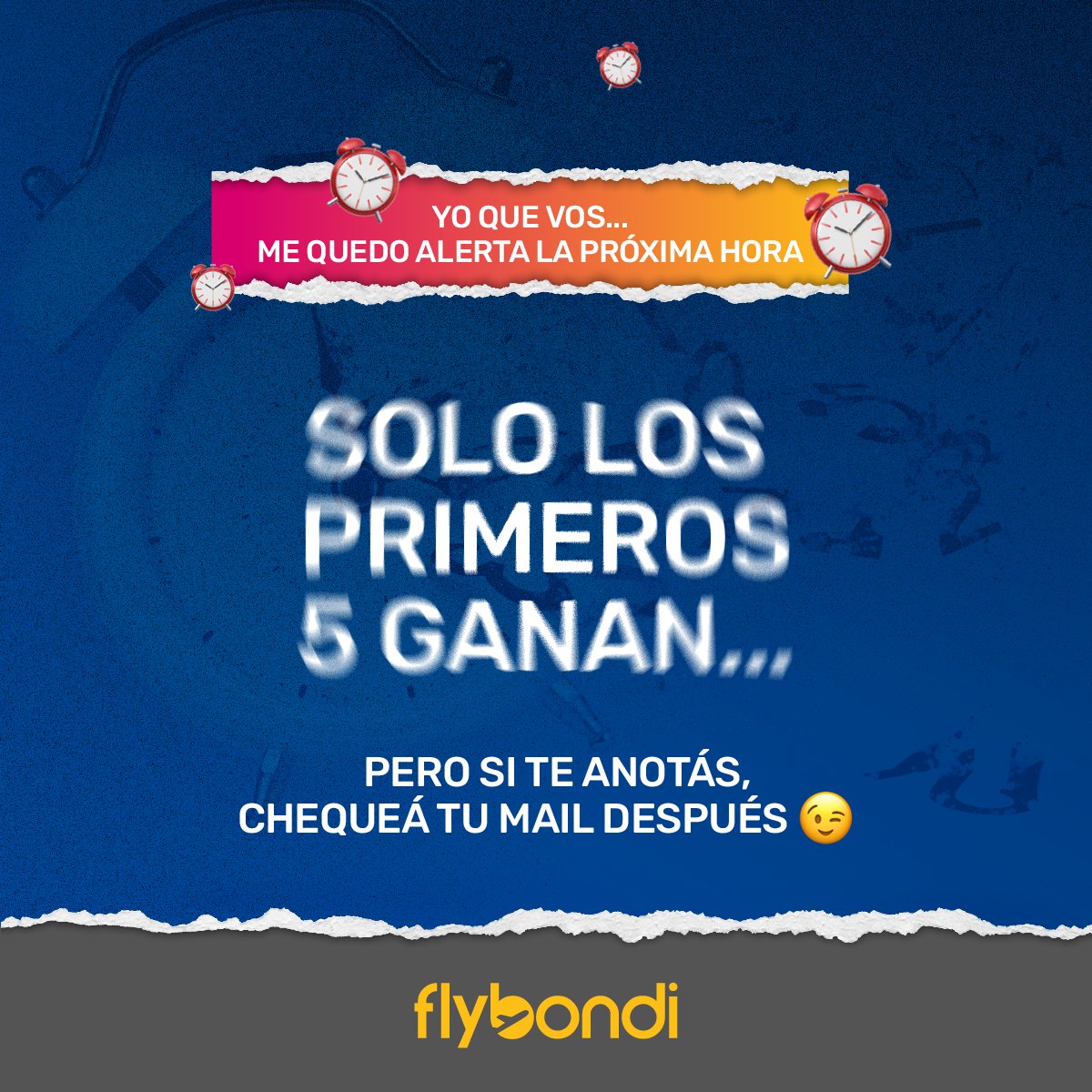 🚨 En cualquier momento se abre el formulario sorpresa para ganar pasajes ✈️

Entrá ya acá👉🏻 bit.ly/3GGj7h1 y preparate para ser uno de los cinco ganadores 🏆✨

No te lo pierdas, ¡que estos pasajes vuelan! 🛫

#Flybondi #LaLibertadDeVolar