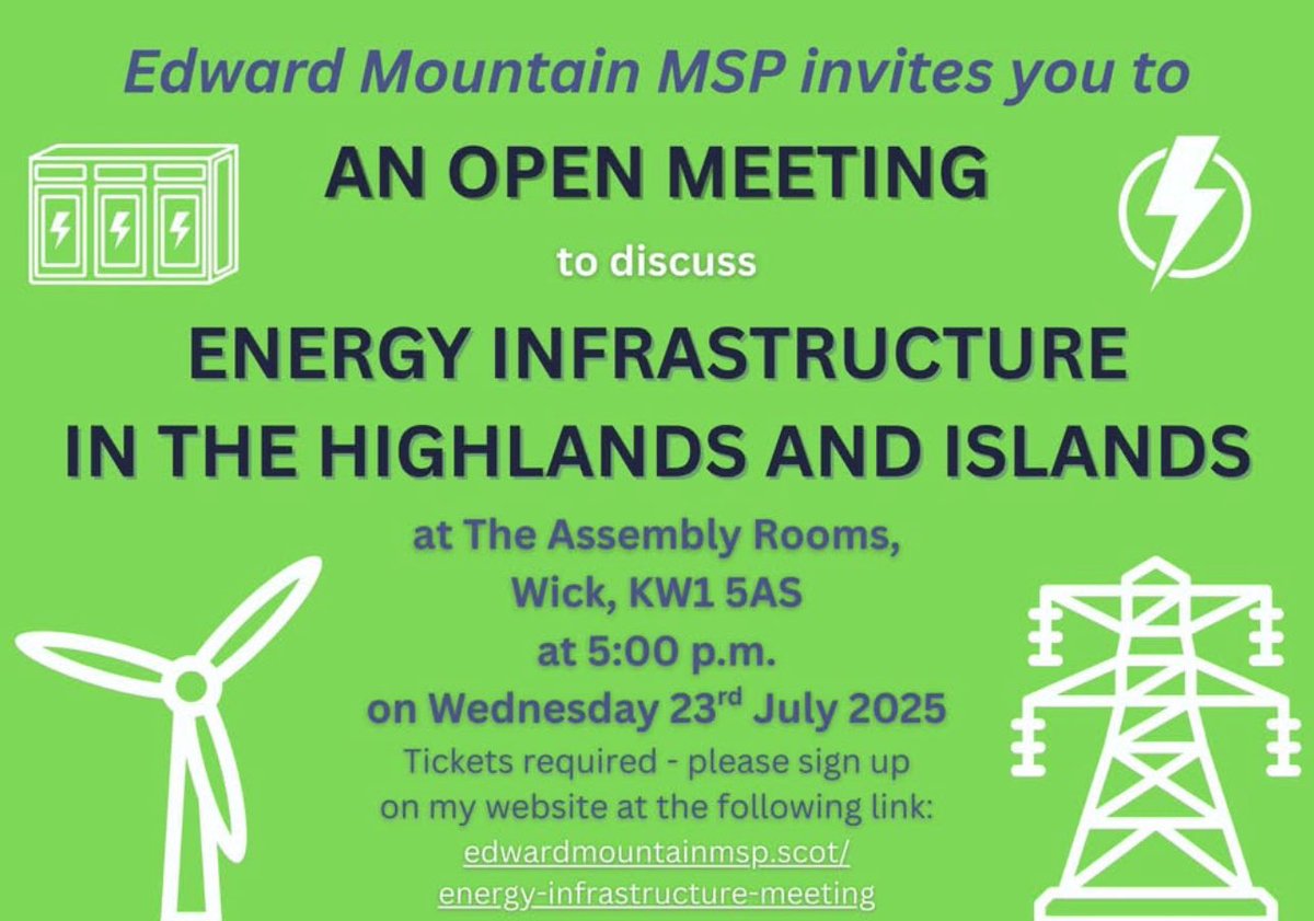 1edmountain's tweet image. Lots of you have contacted me about new electricity infrastructure in the Highlands. In response I have set up a meeting to hear your views. Please let me know you are coming and book a ticket.