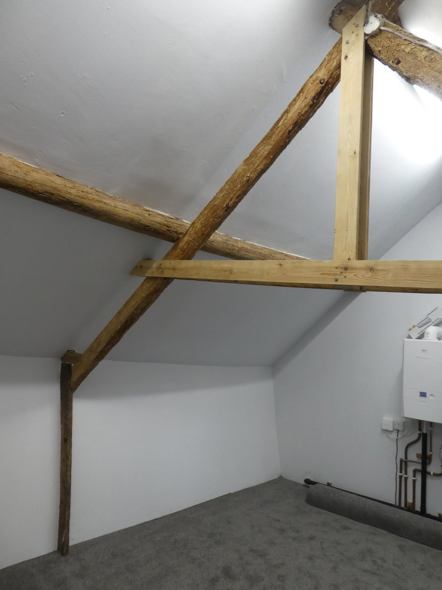YorksVernacular's tweet image. Now speculating whether we might have that rare thing - genuine ships' timbers reused in a building - in Filey Museum building. A purlin and ceiling beam look decidedly mast-like, and other timbers have a multitude of pegholes difficult to explain in a house. Just need proof now!