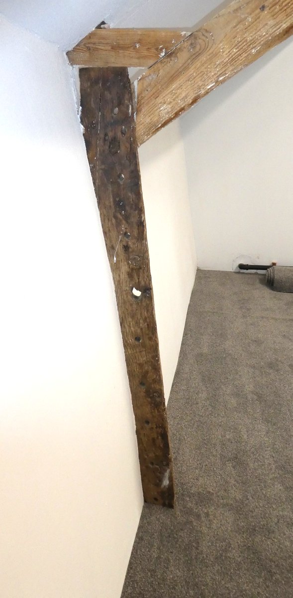YorksVernacular's tweet image. Now speculating whether we might have that rare thing - genuine ships' timbers reused in a building - in Filey Museum building. A purlin and ceiling beam look decidedly mast-like, and other timbers have a multitude of pegholes difficult to explain in a house. Just need proof now!