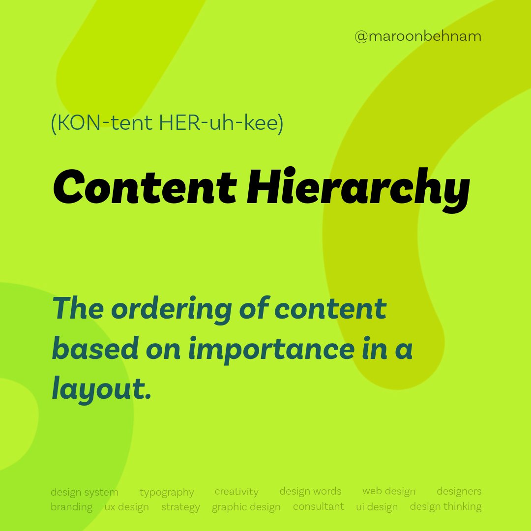 maroonbehnam's tweet image. Content Hierarchy (KON-tent HER-uh-kee)
The ordering of content based on importance in a layout. Guide the eye, one layer at a time. 📑
#ContentHierarchy #VisualFlow #LayoutLogic #DesignStructure #Readability