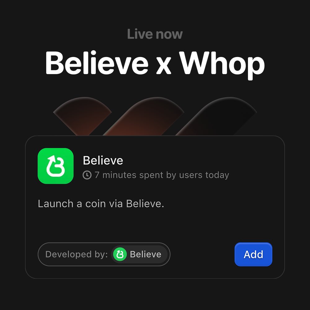 believeapp's tweet image. Believe x Whop is now live.
Whop creators can now launch a coin for their community directly from their Whop page.
Communities are the heartbeat of any project, and Whop has become the go-to platform for building and centralizing them.
Whop will soon roll out integrations that…