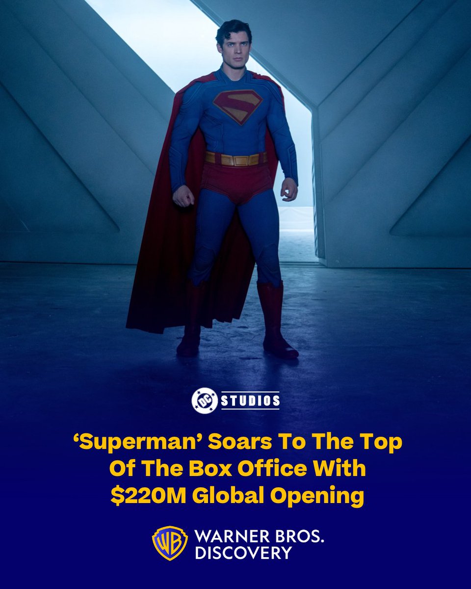 wbd's tweet image. A heroic debut. #Superman opened to $220M at the global box office this weekend, signaling a bold new chapter for DC Studios.
Learn more: bit.ly/40PEy61