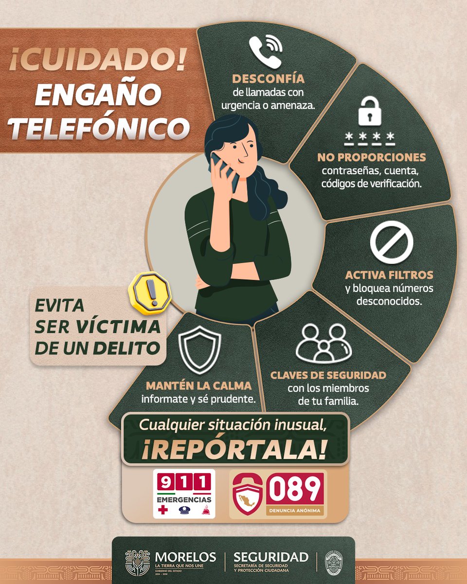¡Cuidado!  con el Engaño Telefonico. Denúncialo de manera segura y anónima al 089.  #089DenunciaAnónimaFácil de recordar, ¡sencillo para denunciar!