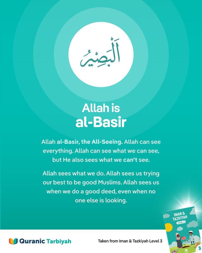 quranictarbiyah's tweet image. Allah sees everything & everyone; nothing escapes His sight. Not even a speck of dust or an ant crawling across a solid black rock in a pitch-dark night is beyond His sight.
💙 Help your child understand the Greatness & Perfection of Allah: quranictarbiyah.com/iman-tazkiyah/