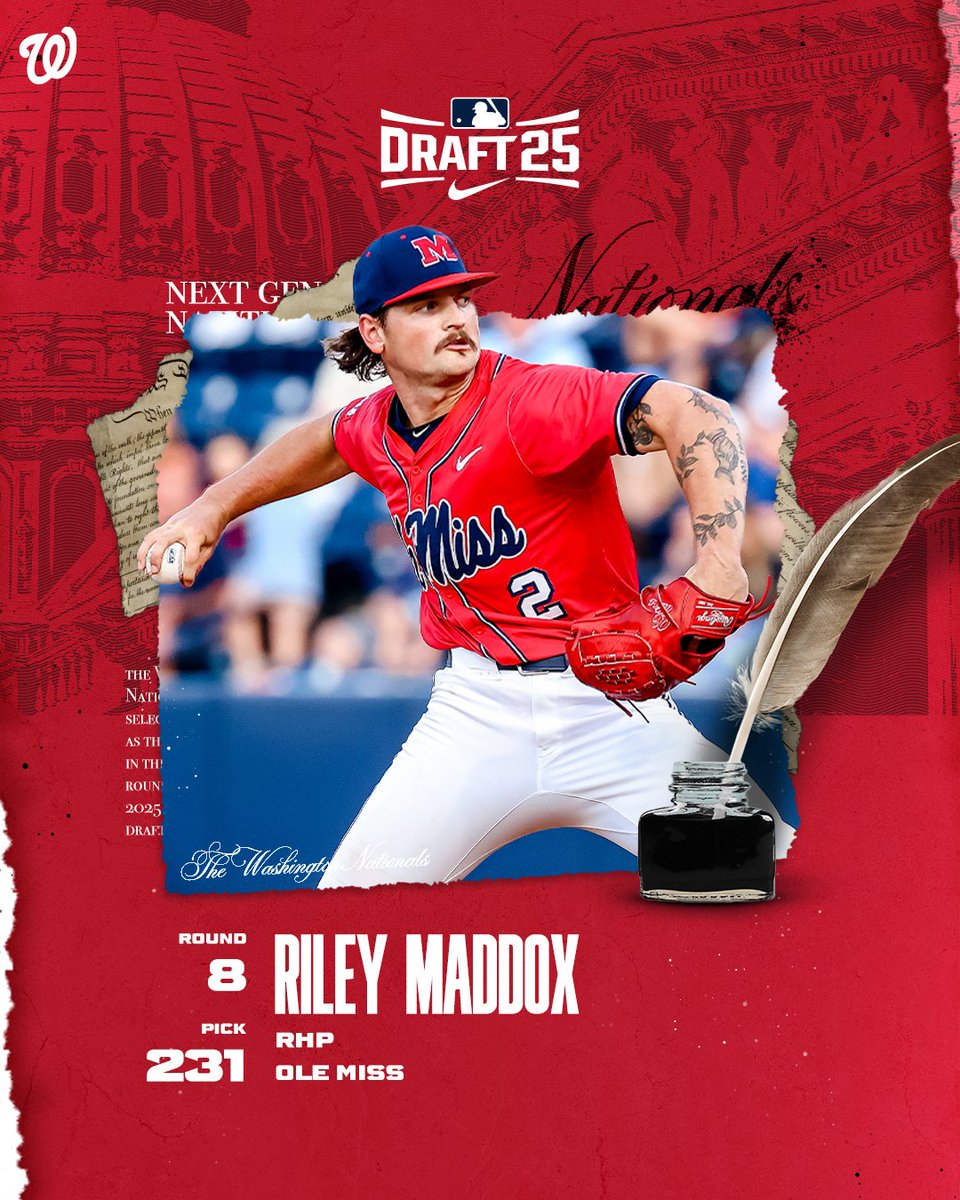JPsports's tweet image. With the 231st pick in the 2025 MLB Draft, the Washington Nationals select RHP Riley Maddox — Jackson Prep Class of 2021 — out of Ole Miss!
A huge congrats to Riley as he takes the next step toward a bright future!