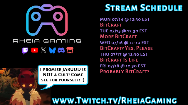 Streaming #Bitcraft all week long! #RheiaGaming #Streamer #Jaruud #Maxwell
 Twitch.tv/RheiaGaming